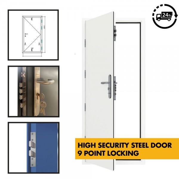 High Security Steel Security Door- 9 Point/Multi Point Locking - Ultra Heavy Duty External  Industrial Grade Exterior Outdoor Security Door